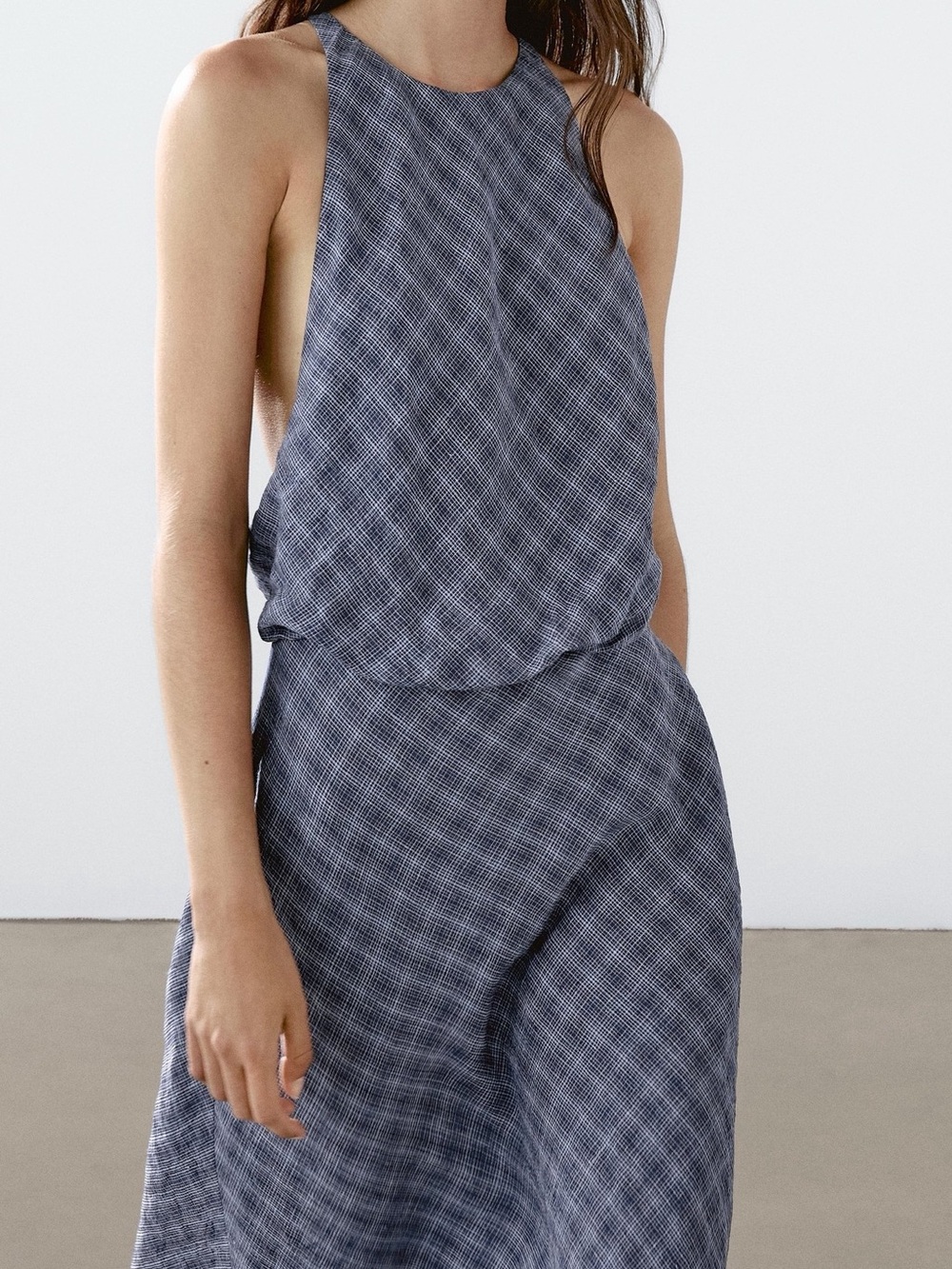 Massimo Dutti Navy Plaid Sleeveless Dress - Picture 3 of 8